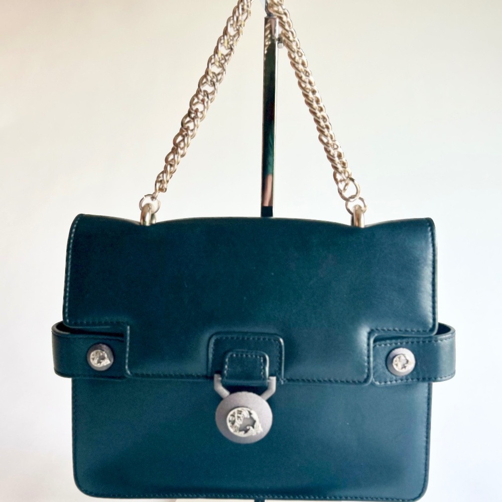 Versace Collecting Navy Genuine Leather Gold Chain Handbag Shoulder Bag